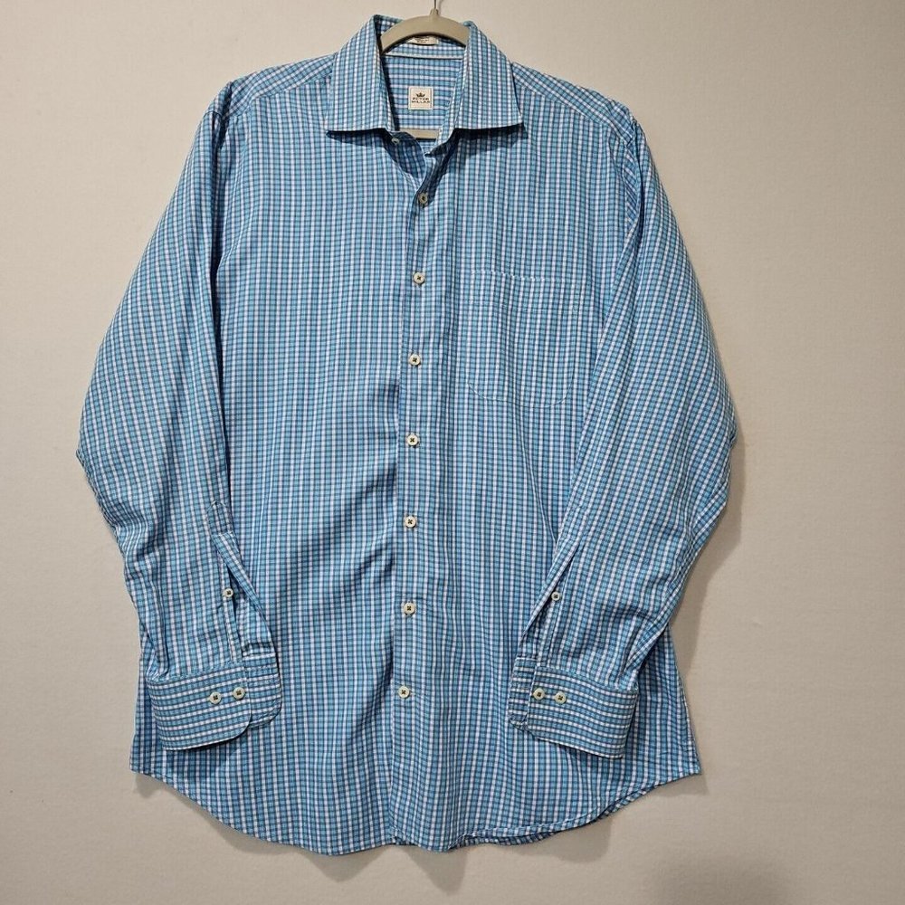 Peter Millar Shirt Mens Large Blue Plaid Long Sleeve Button Up 100%‎ Cotton